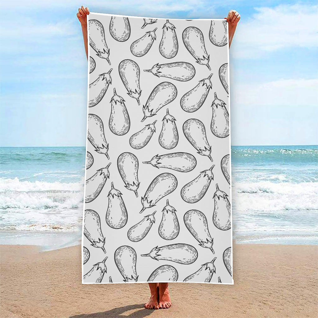 White Eggplant Drawing Print Beach Towel