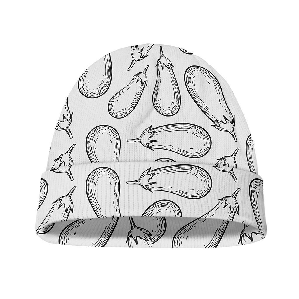 White Eggplant Drawing Print Beanie