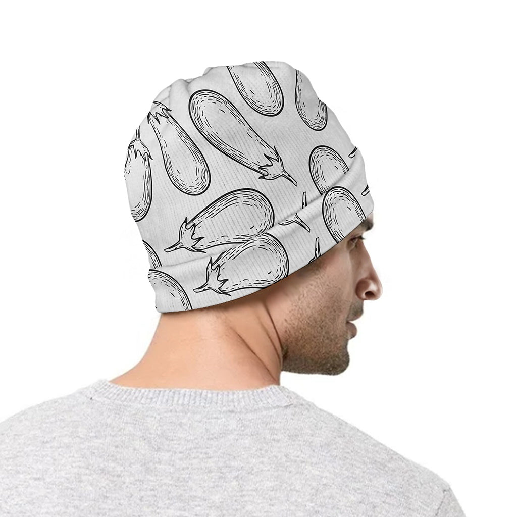 White Eggplant Drawing Print Beanie