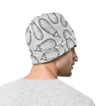 White Eggplant Drawing Print Beanie