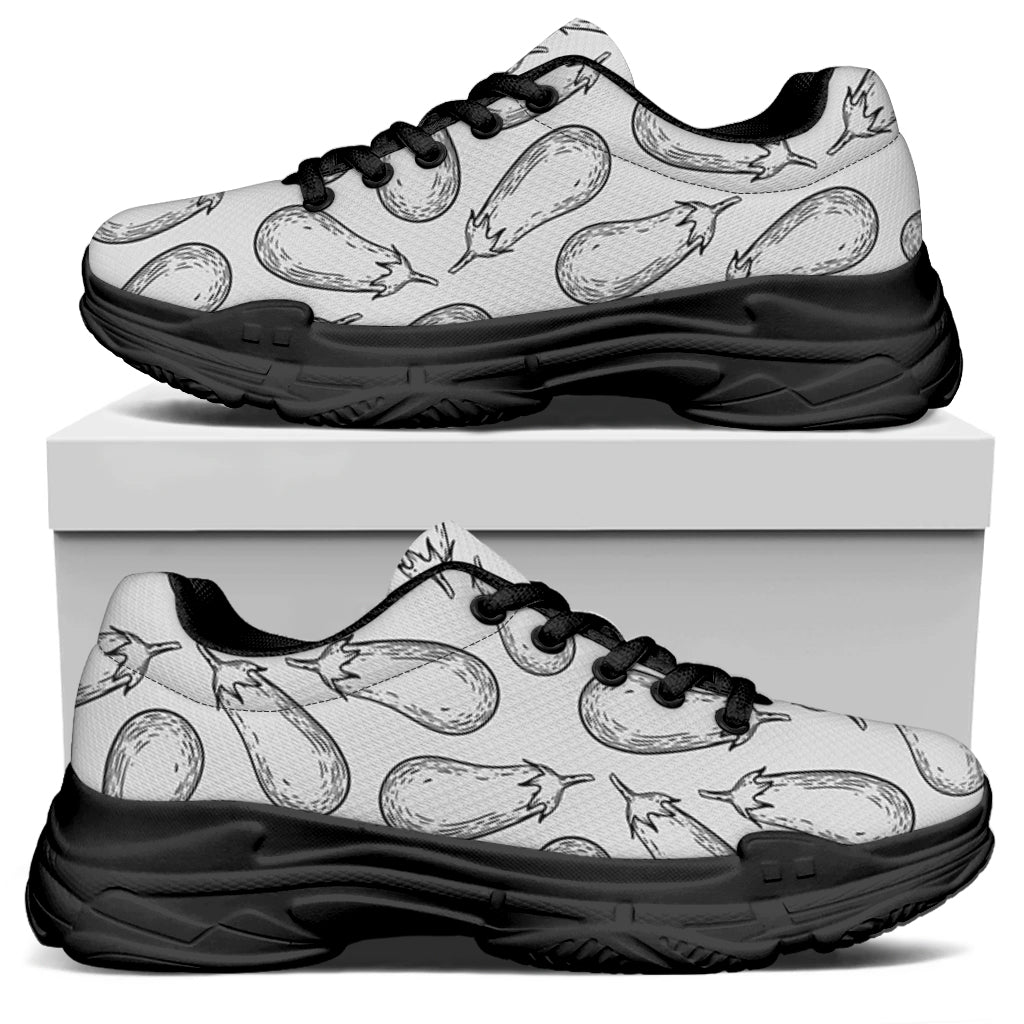 White Eggplant Drawing Print Black Chunky Shoes