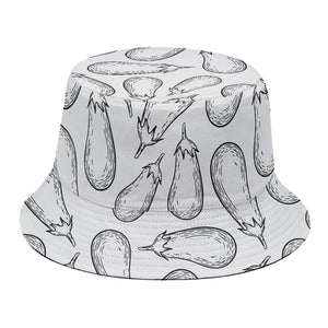 White Eggplant Drawing Print Bucket Hat