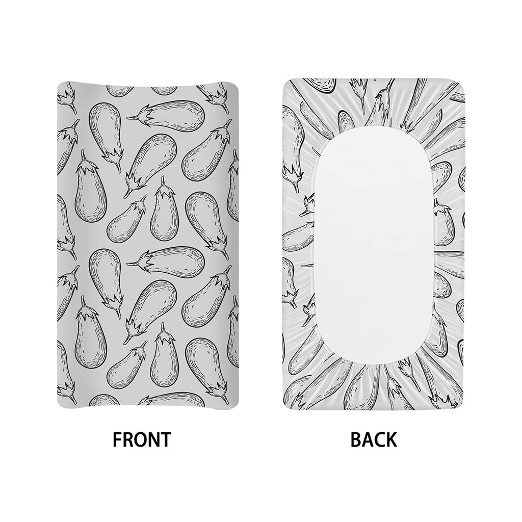 White Eggplant Drawing Print Changing Pad Cover