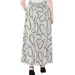 White Eggplant Drawing Print Chiffon Maxi Skirt