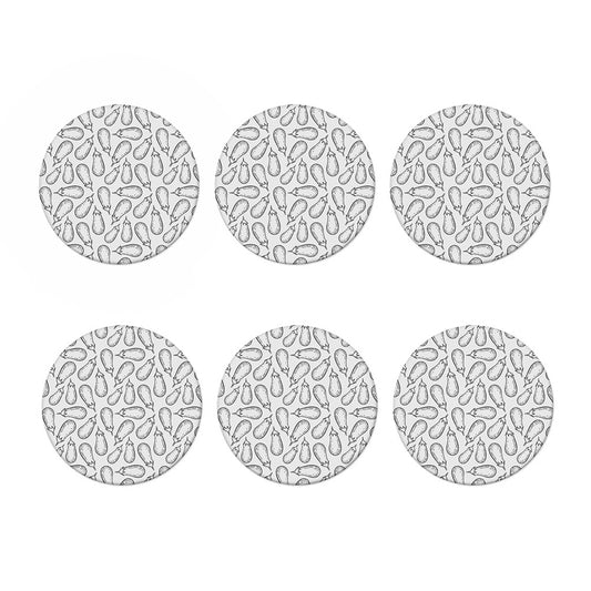 White Eggplant Drawing Print Coaster Set