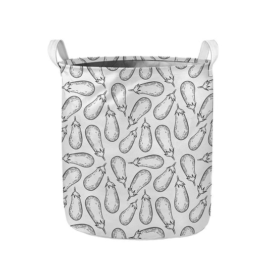 White Eggplant Drawing Print Collapsible Laundry Basket