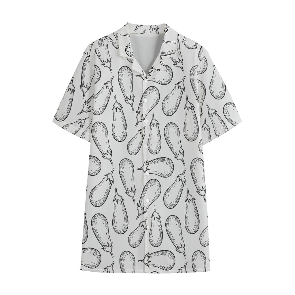 White Eggplant Drawing Print Cotton Hawaiian Shirt