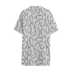 White Eggplant Drawing Print Cotton Hawaiian Shirt