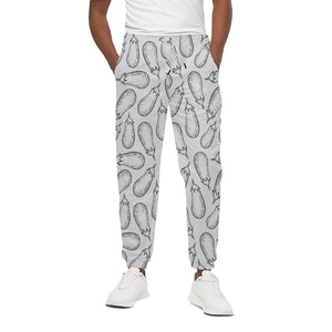 White Eggplant Drawing Print Cotton Pants