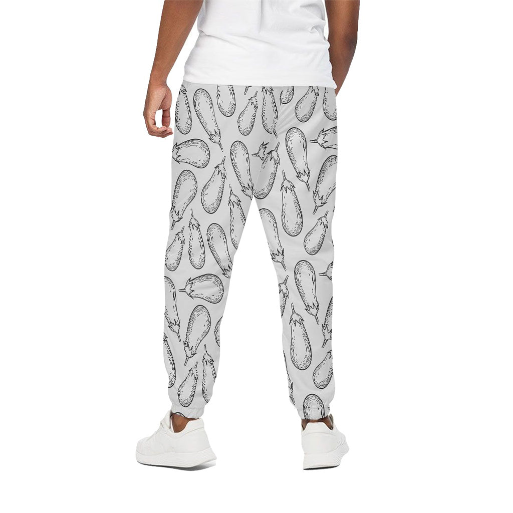 White Eggplant Drawing Print Cotton Pants