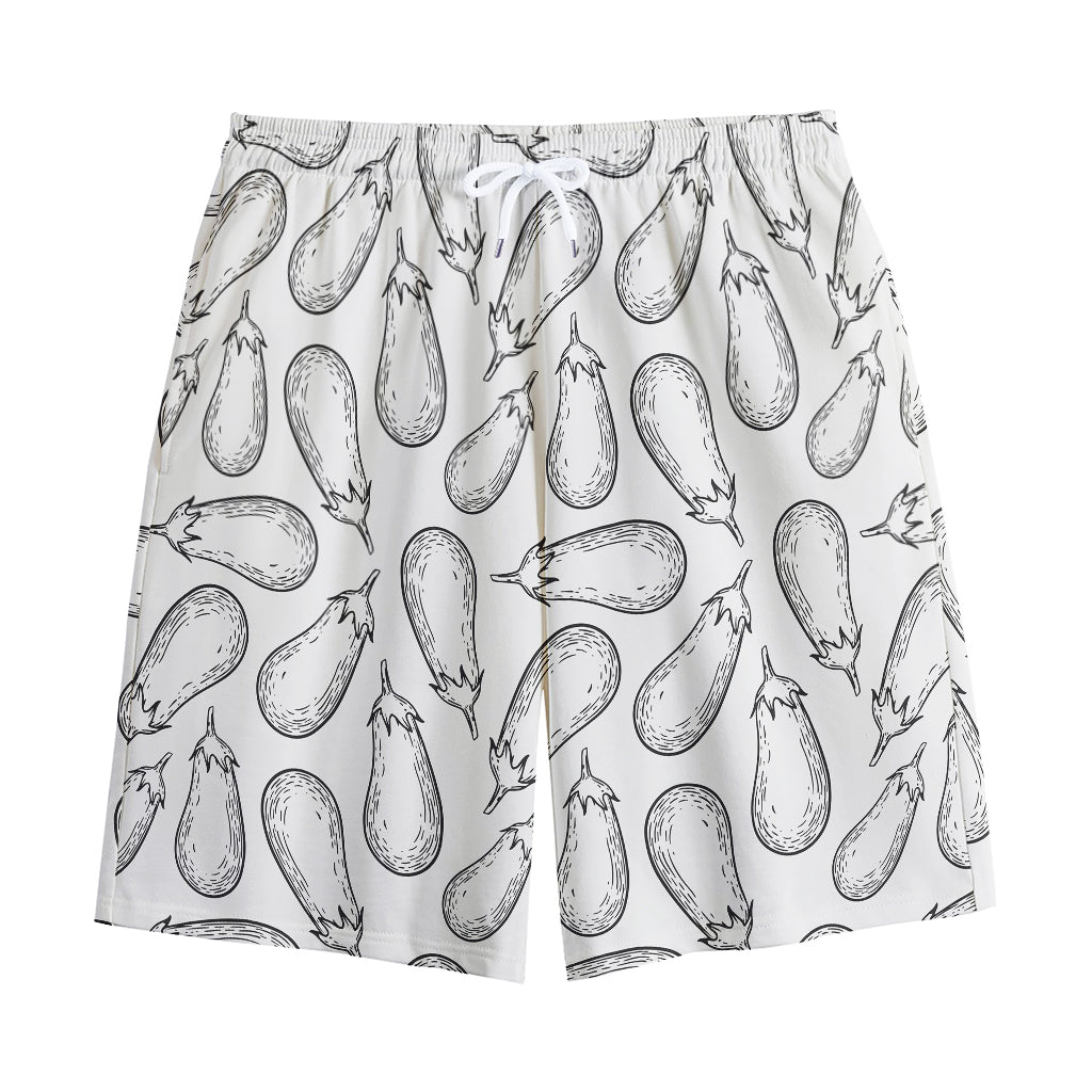 White Eggplant Drawing Print Cotton Shorts