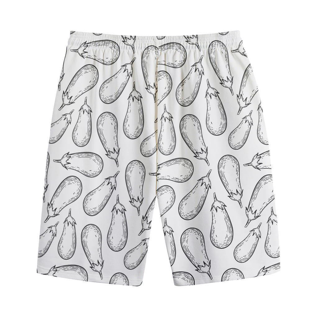 White Eggplant Drawing Print Cotton Shorts