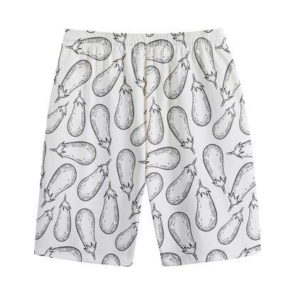 White Eggplant Drawing Print Cotton Shorts