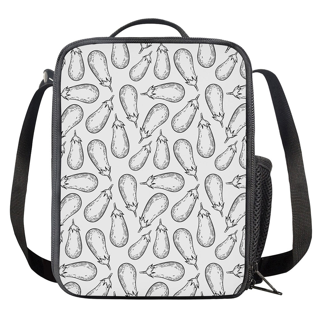 White Eggplant Drawing Print Crossbody Lunch Bag