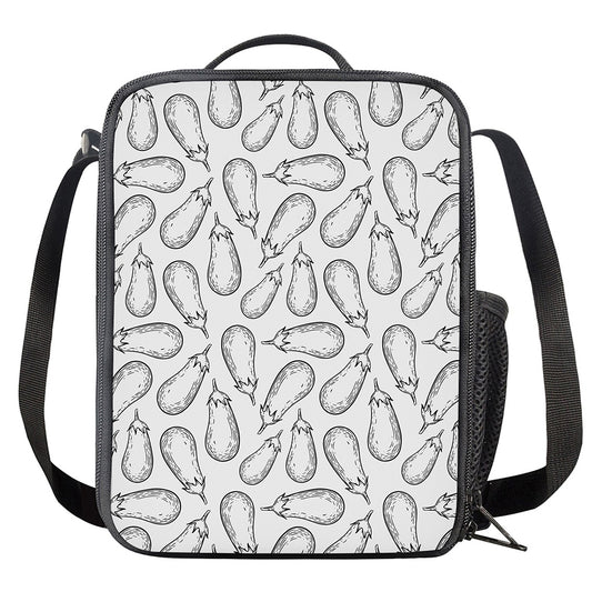 White Eggplant Drawing Print Crossbody Lunch Bag