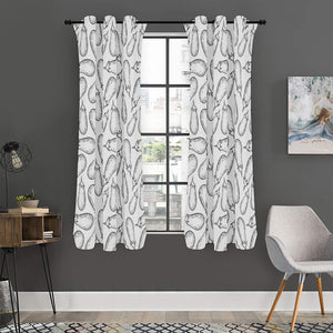 White Eggplant Drawing Print Curtain