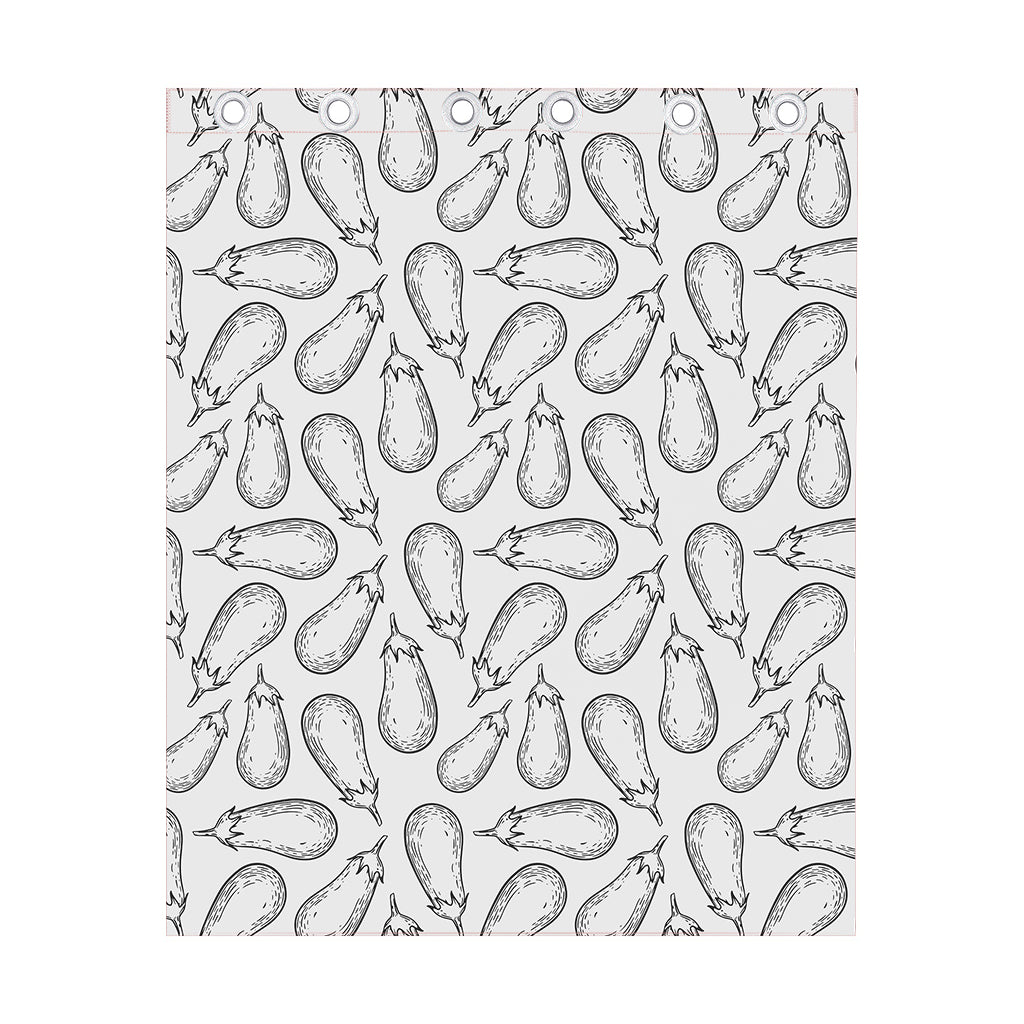 White Eggplant Drawing Print Curtain