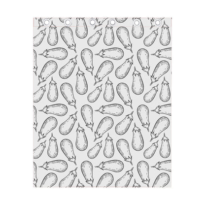 White Eggplant Drawing Print Curtain