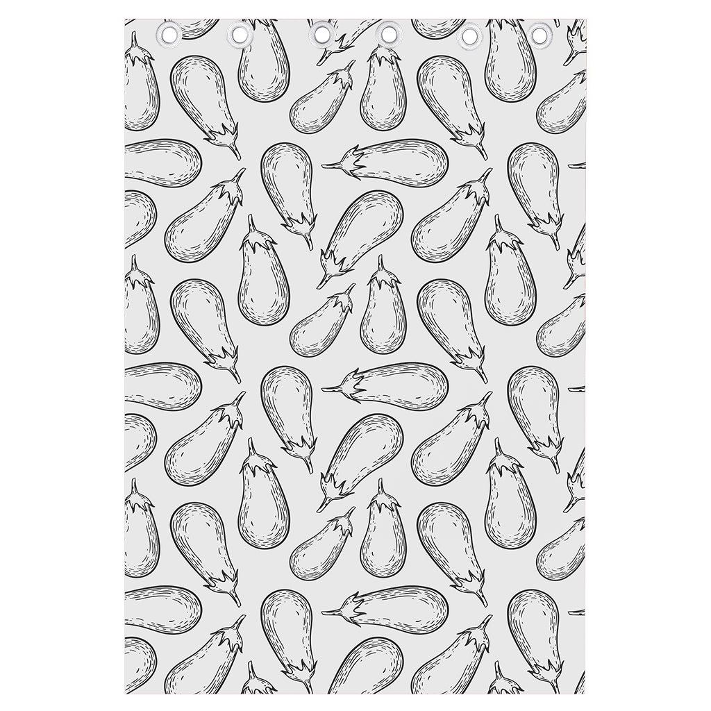 White Eggplant Drawing Print Curtain