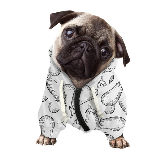 White Eggplant Drawing Print Dog Zip Up Hoodie