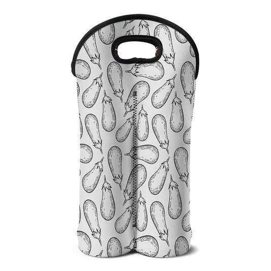 White Eggplant Drawing Print Double Neoprene Wine Tote