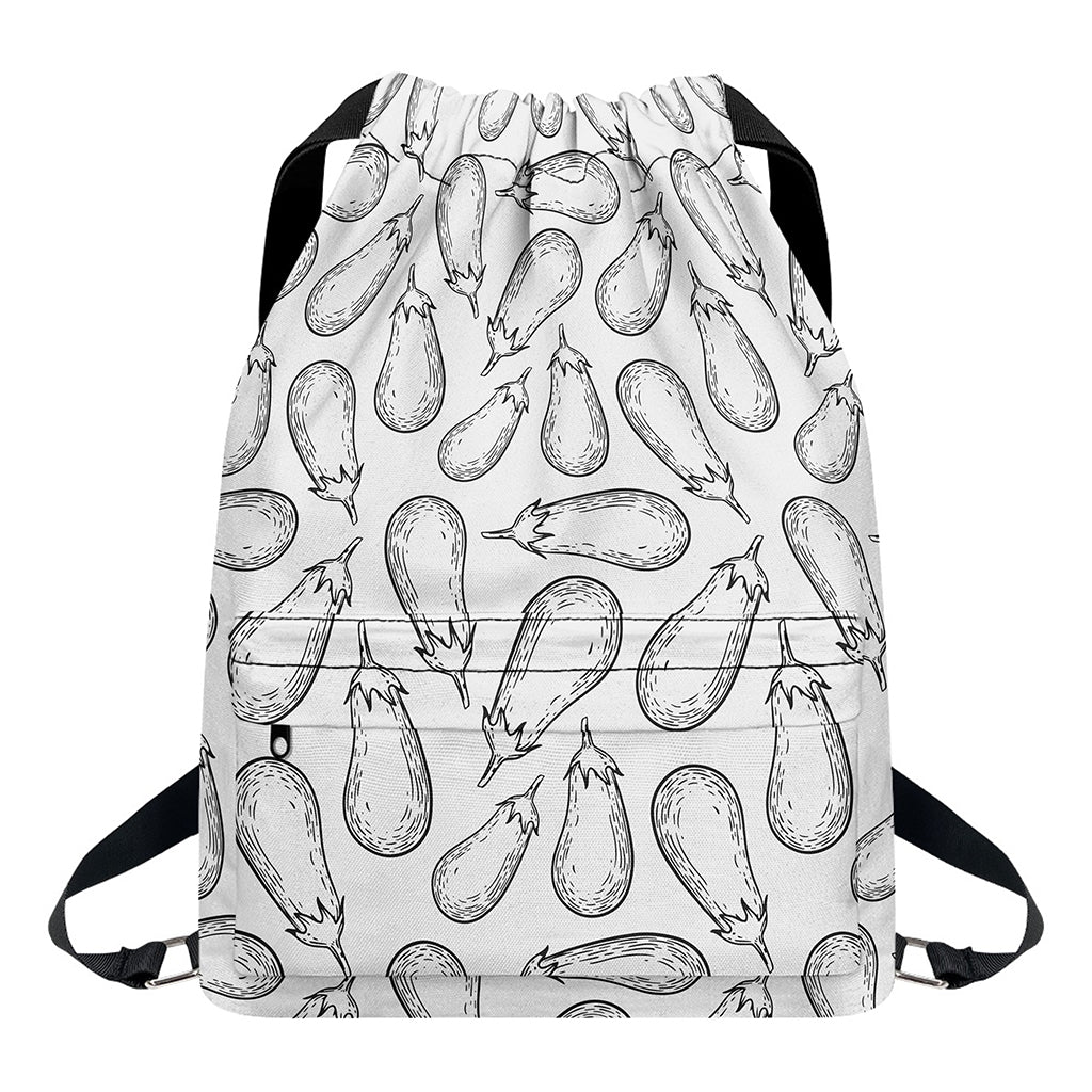 White Eggplant Drawing Print Drawstring Backpack