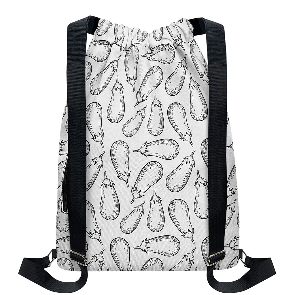 White Eggplant Drawing Print Drawstring Backpack