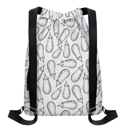 White Eggplant Drawing Print Drawstring Backpack