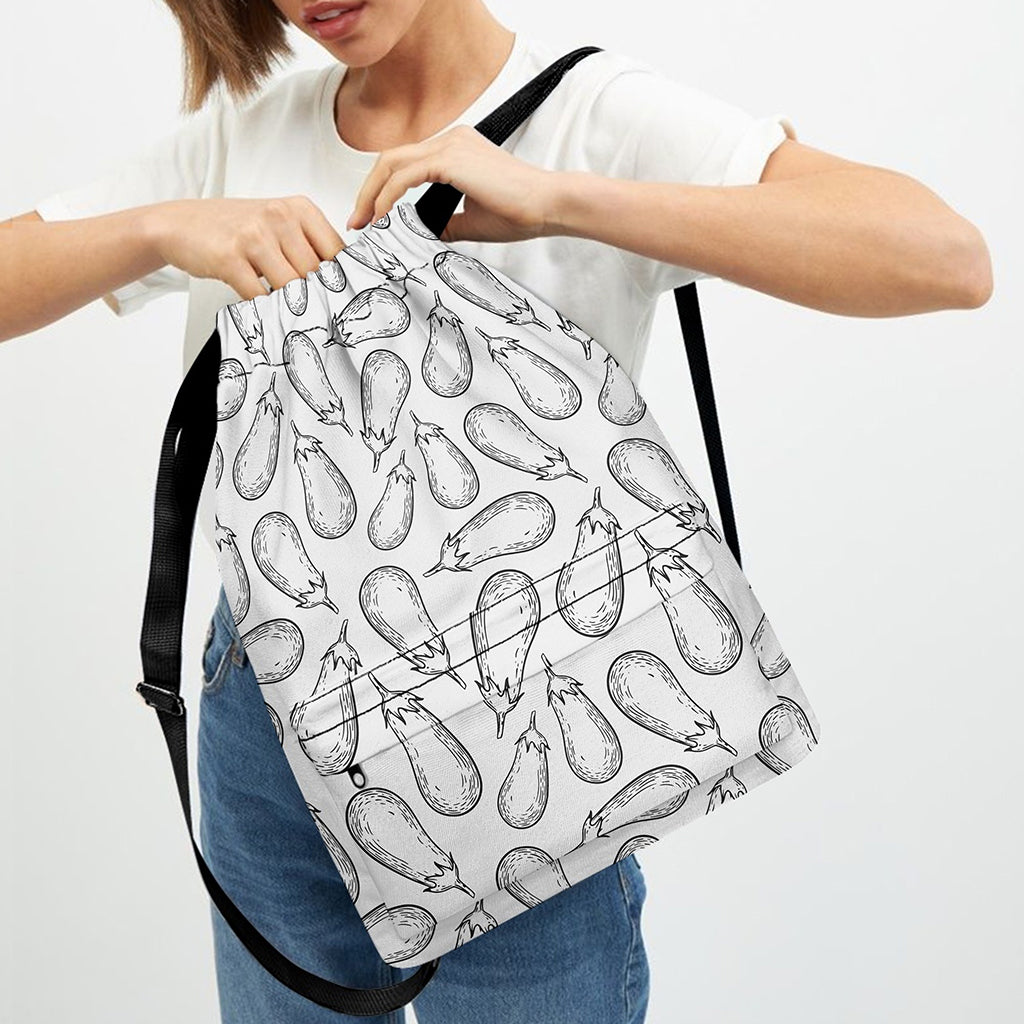White Eggplant Drawing Print Drawstring Backpack
