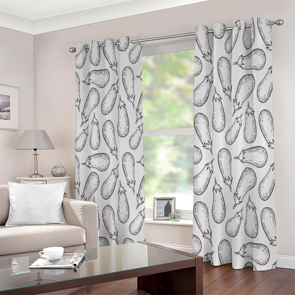 White Eggplant Drawing Print Extra Wide Grommet Curtains