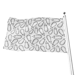 White Eggplant Drawing Print Flag