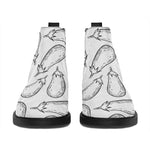 White Eggplant Drawing Print Flat Ankle Boots