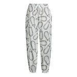 White Eggplant Drawing Print Fleece Lined Knit Pants
