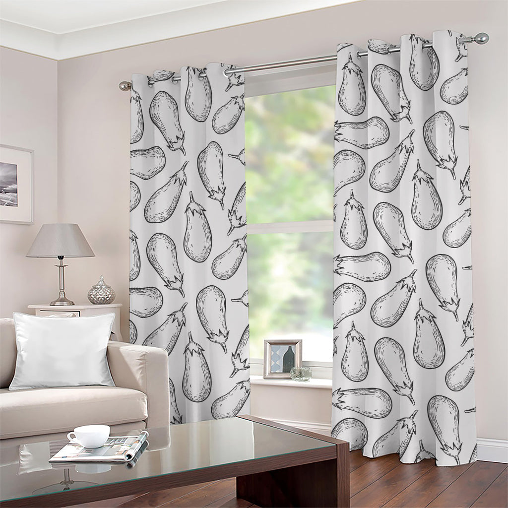 White Eggplant Drawing Print Grommet Curtains