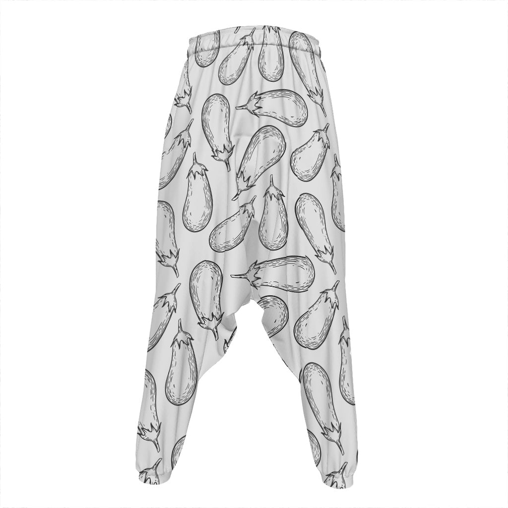 White Eggplant Drawing Print Hammer Pants