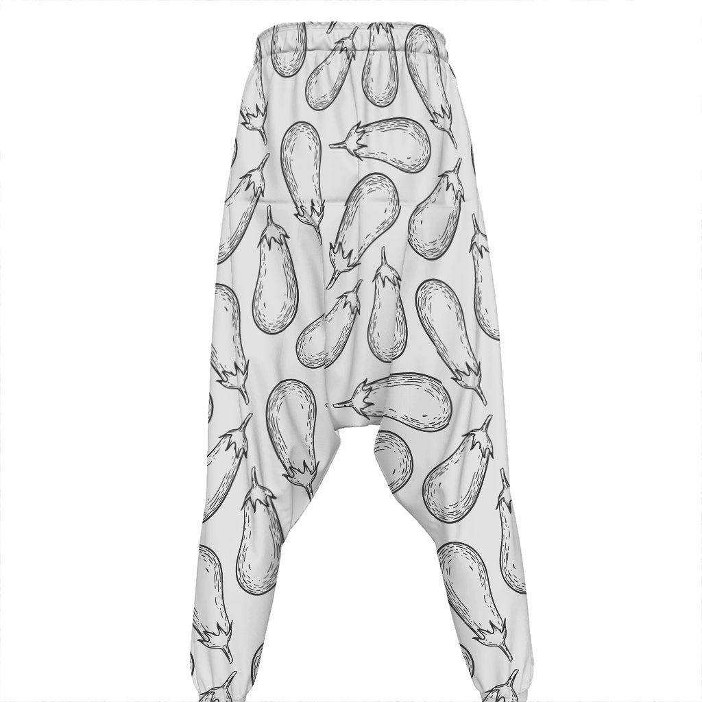 White Eggplant Drawing Print Hammer Pants