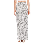 White Eggplant Drawing Print High Slit Maxi Skirt