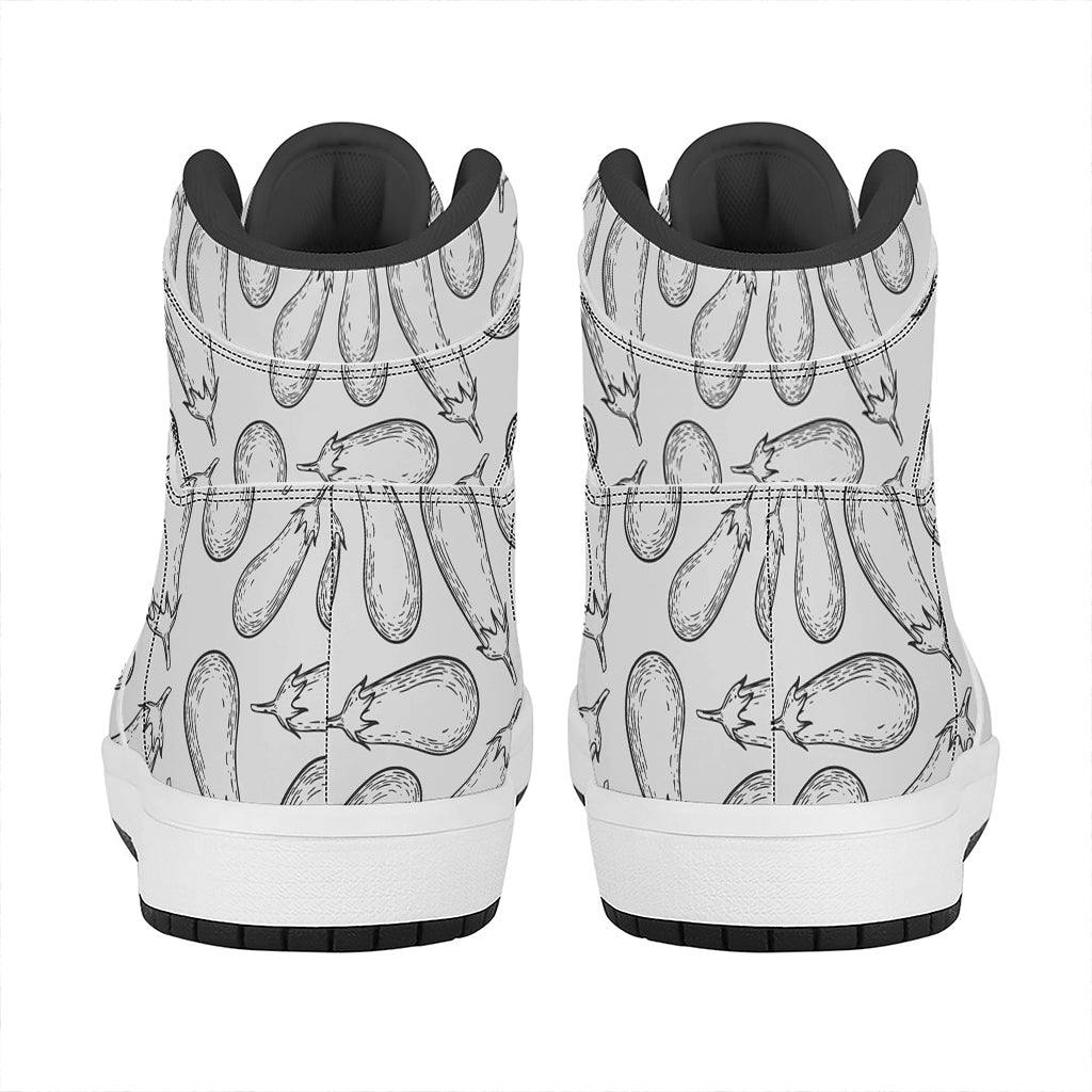White Eggplant Drawing Print High Top Leather Sneakers