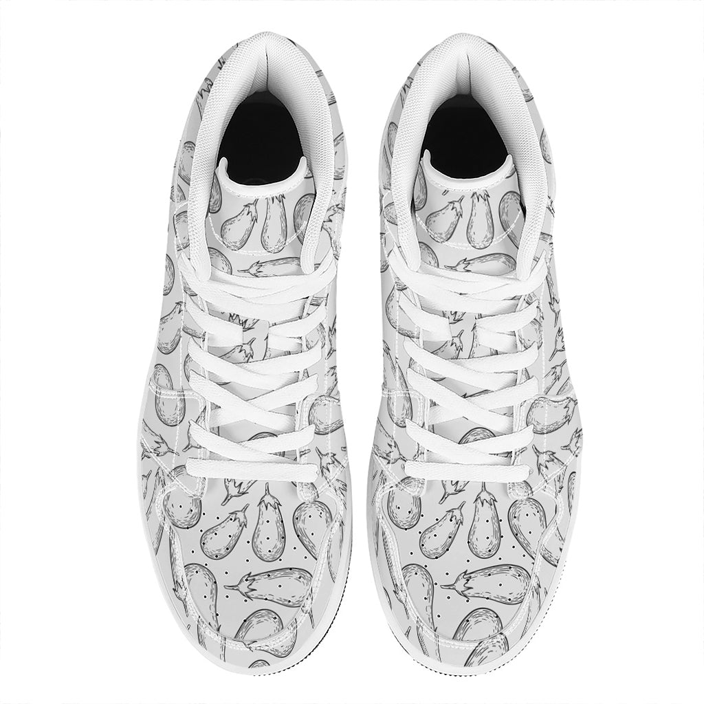 White Eggplant Drawing Print High Top Leather Sneakers