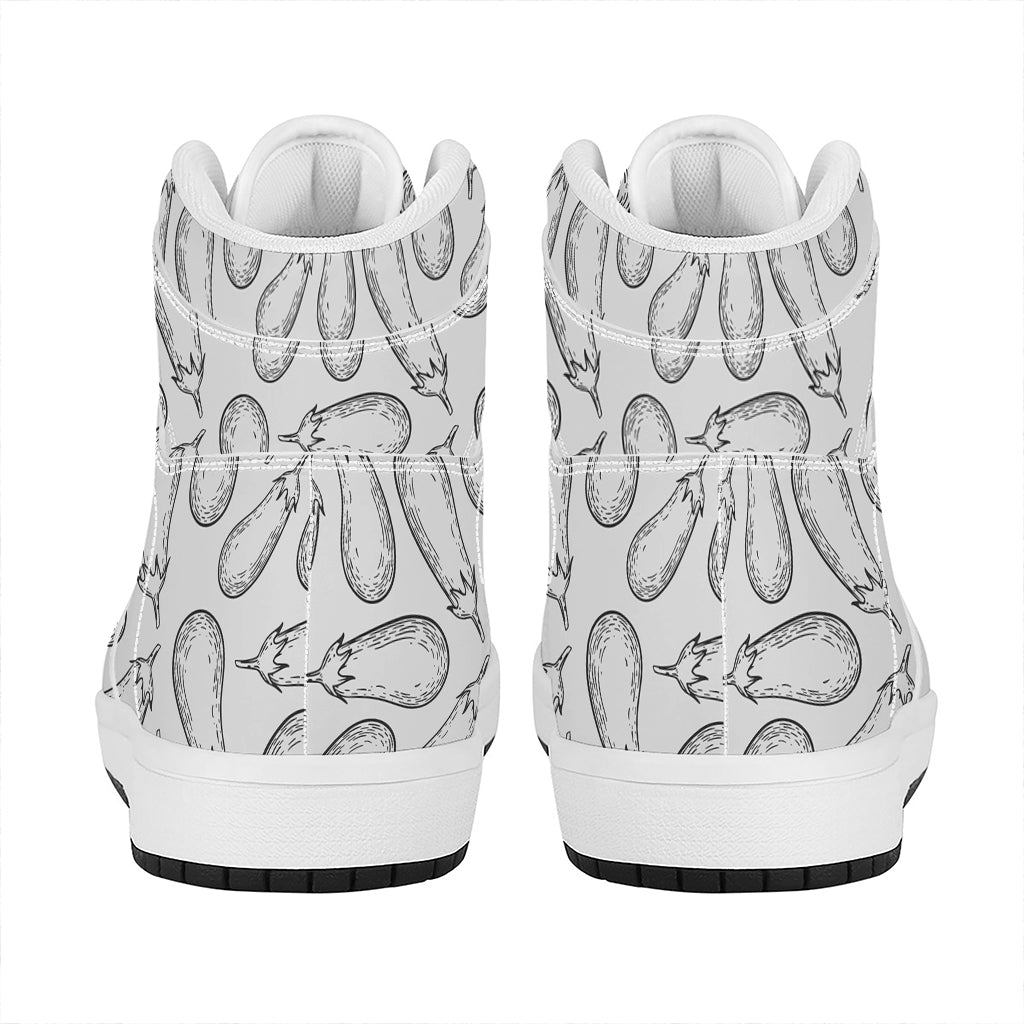 White Eggplant Drawing Print High Top Leather Sneakers