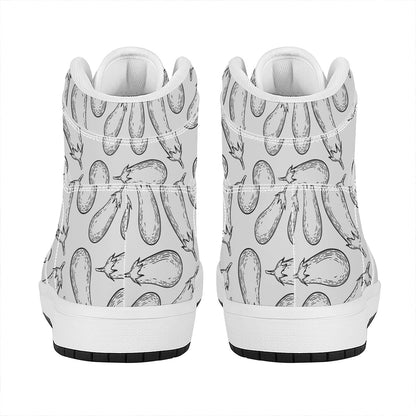 White Eggplant Drawing Print High Top Leather Sneakers