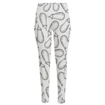 White Eggplant Drawing Print High-Waisted Pocket Leggings