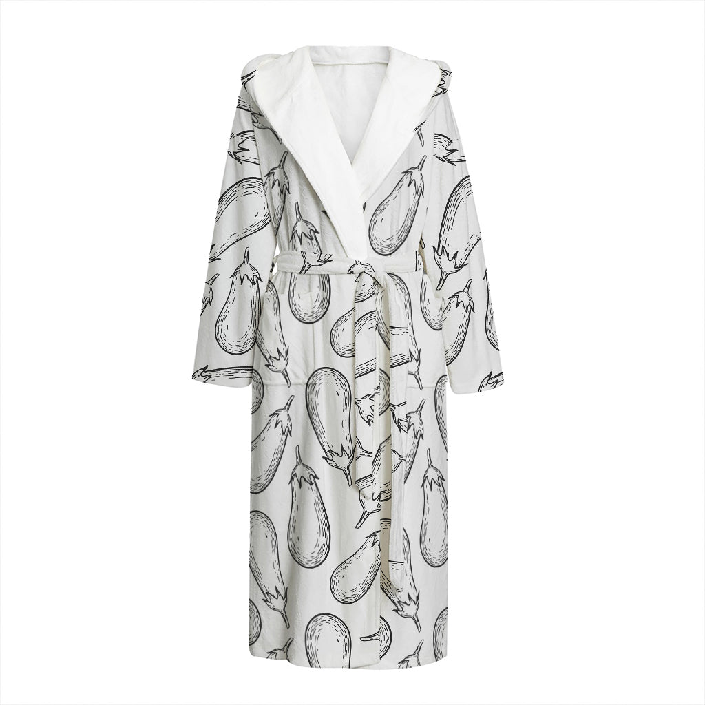 White Eggplant Drawing Print Hooded Bathrobe