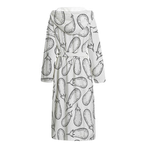 White Eggplant Drawing Print Hooded Bathrobe