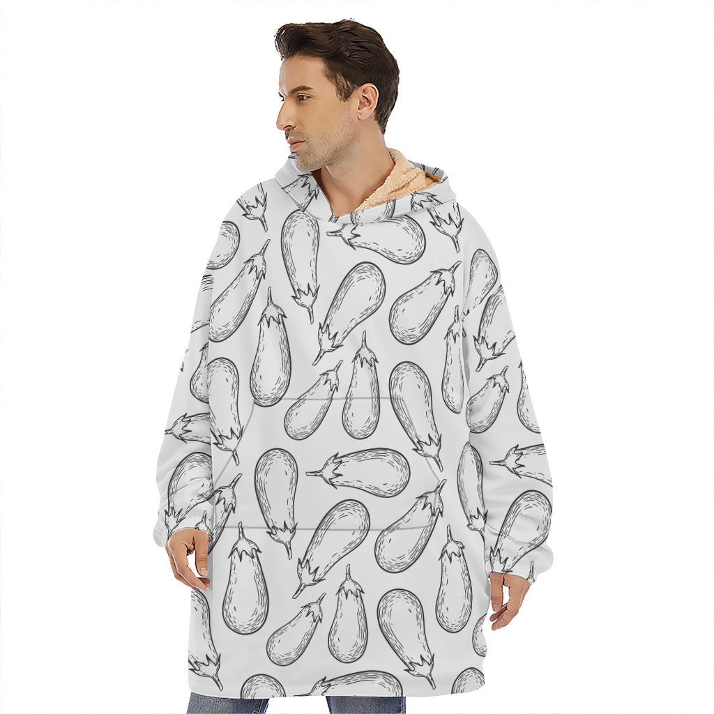 White Eggplant Drawing Print Hoodie Blanket