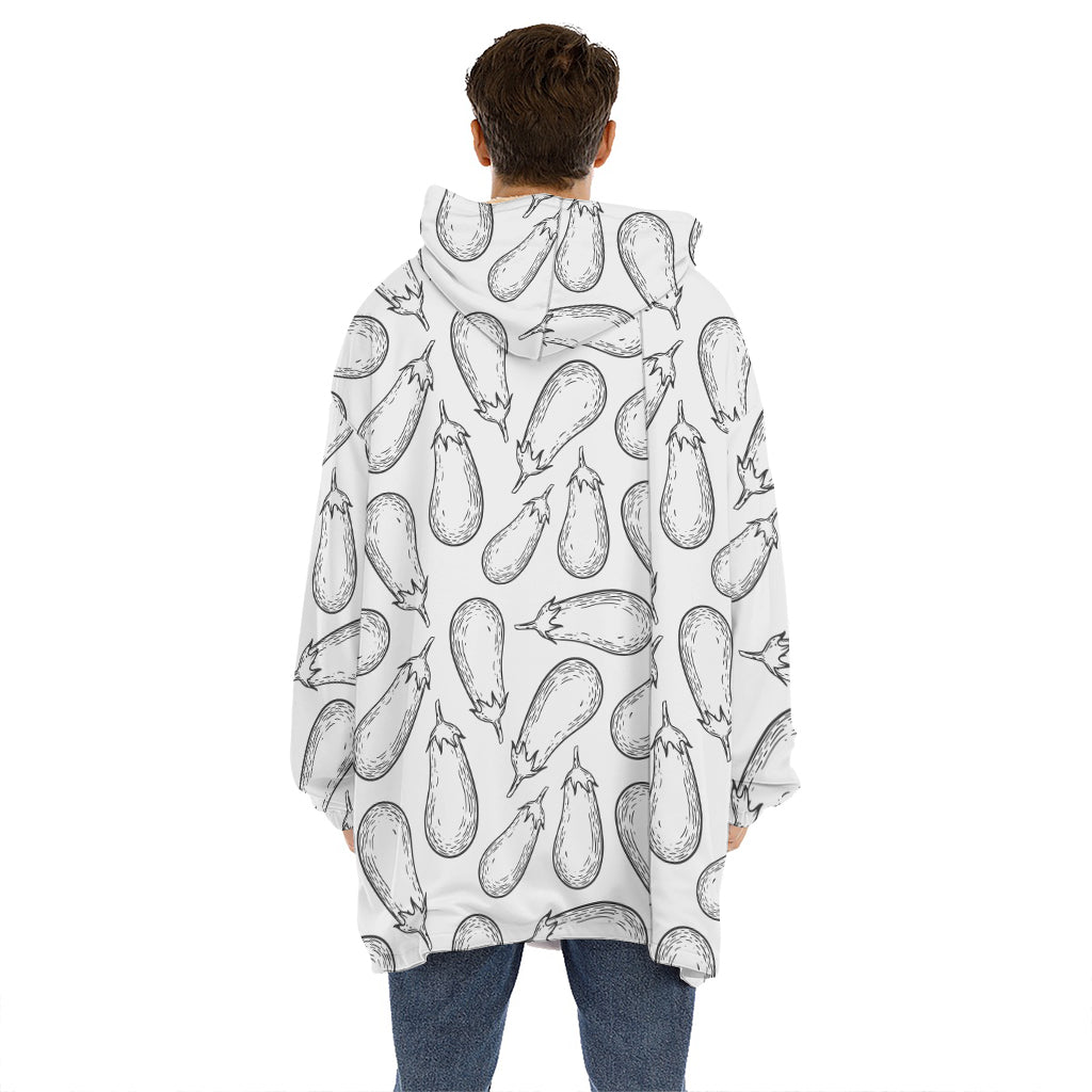White Eggplant Drawing Print Hoodie Blanket