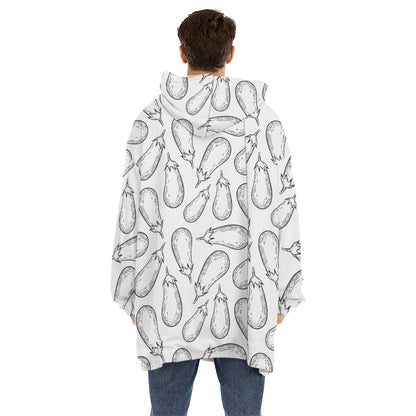 White Eggplant Drawing Print Hoodie Blanket