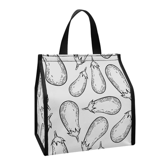 White Eggplant Drawing Print Insulated Lunch Tote