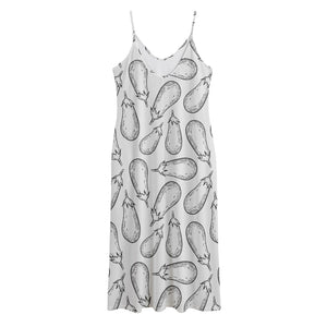 White Eggplant Drawing Print Jersey Midi Cami Dress