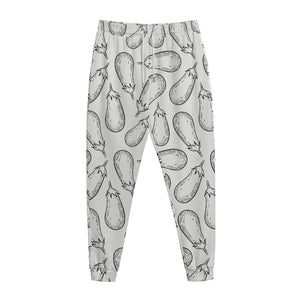 White Eggplant Drawing Print Jogger Pants